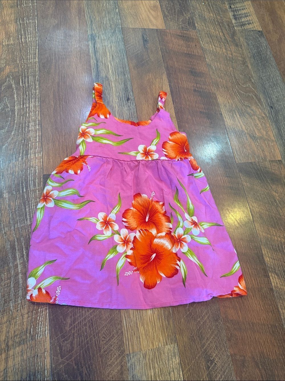 Pink Tropical Floral Sundress with Orange Hibiscus 12 mos (1685B)